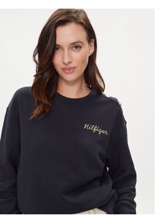 TOMMY HILFIGER - Tommy Hilfiger Bluza Gold Button WW0WW41235 Granatowy Regular Fit. Kolor: niebieski. Materiał: bawełna