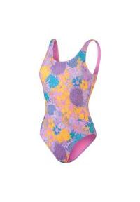 Strój Kąpielowy Speedo U-back – Fioletowy/żółty – Rozmiar 34. Kolor: różowy. Wzór: nadruk, kwiaty