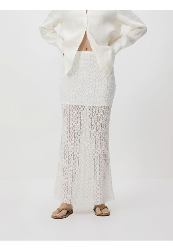Reserved - Koronkowa spódnica maxi - biały. Kolor: biały. Materiał: koronka