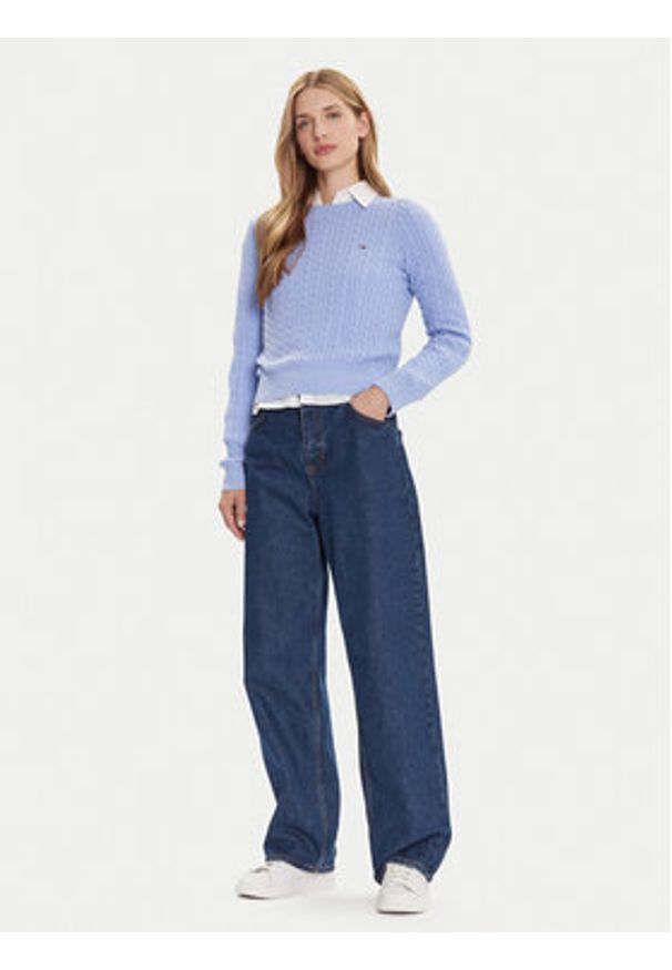Tommy Jeans Sweter Cable Essential DW0DW22165 Niebieski Regular Fit. Kolor: niebieski. Materiał: bawełna