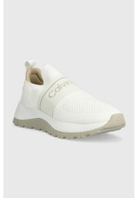Calvin Klein sneakersy KNIT RUNNER SLIP ON kolor biały HW0HW01443. Zapięcie: bez zapięcia. Kolor: biały. Materiał: włókno, materiał #2