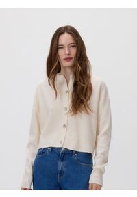 Reserved - Wełniany kardigan - kremowy. Kolor: kremowy. Materiał: wełna #1