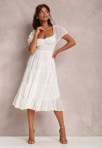 Renee - Biała Sukienka Nephia. Kolor: biały. Materiał: tkanina. Styl: wizytowy, elegancki. Długość: midi
