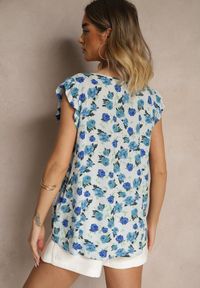 Renee - Niebieska Kwiatowa Bluzka z Bawełny Ulosirenia. Okazja: na co dzień. Kolor: niebieski. Materiał: bawełna. Wzór: kwiaty. Styl: elegancki, casual