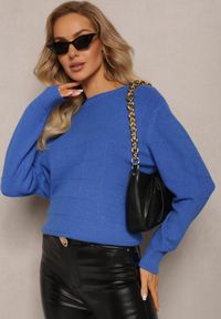 Renee - Niebieski Klasyczny Sweter z Miękkiej Dzianiny Tererise. Kolor: niebieski. Materiał: dzianina. Sezon: jesień, zima. Styl: klasyczny #4