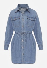 Born2be - Niebieska Koszulowa Sukienka Jeansowa z Marszczeniem i Guzikami Dorinatta. Okazja: na co dzień. Kolor: niebieski. Materiał: jeans. Wzór: ażurowy. Typ sukienki: koszulowe. Styl: casual, elegancki #2