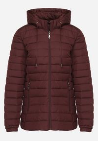 Born2be - Bordowa Pikowana Kurtka z Kapturem i Sznurkami Miviana. Okazja: na spacer. Typ kołnierza: kaptur. Kolor: czerwony. Materiał: jeans. Długość rękawa: długi rękaw. Długość: długie #2