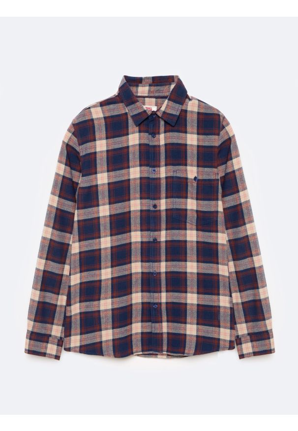 Big-Star - Koszula męska flanelowa w kratę granatowa Flaneno 403. Okazja: na co dzień. Kolor: niebieski. Materiał: tkanina. Długość rękawa: długi rękaw. Długość: długie. Wzór: kratka. Styl: casual, klasyczny