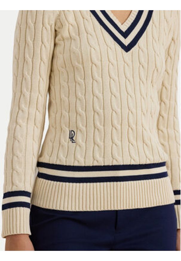 Lauren Ralph Lauren - LAUREN RALPH LAUREN Sweter 200B22020001 Beżowy jasny Relaxed Fit. Kolor: beżowy. Materiał: bawełna