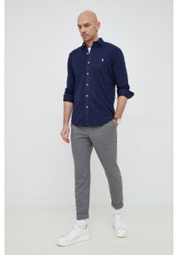 Polo Ralph Lauren koszula bawełniana męska kolor granatowy regular z kołnierzykiem klasycznym. Typ kołnierza: kołnierzyk klasyczny, polo. Kolor: niebieski. Materiał: bawełna. Długość rękawa: długi rękaw. Długość: długie. Wzór: aplikacja. Styl: klasyczny #4