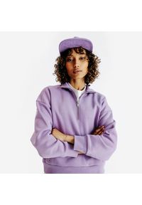 Decathlon - Bluza ze stójką na suwak damska Elementals. Typ kołnierza: kołnierzyk stójkowy. Kolor: fioletowy. Materiał: tkanina, prążkowany, poliester, materiał, bawełna, elastan