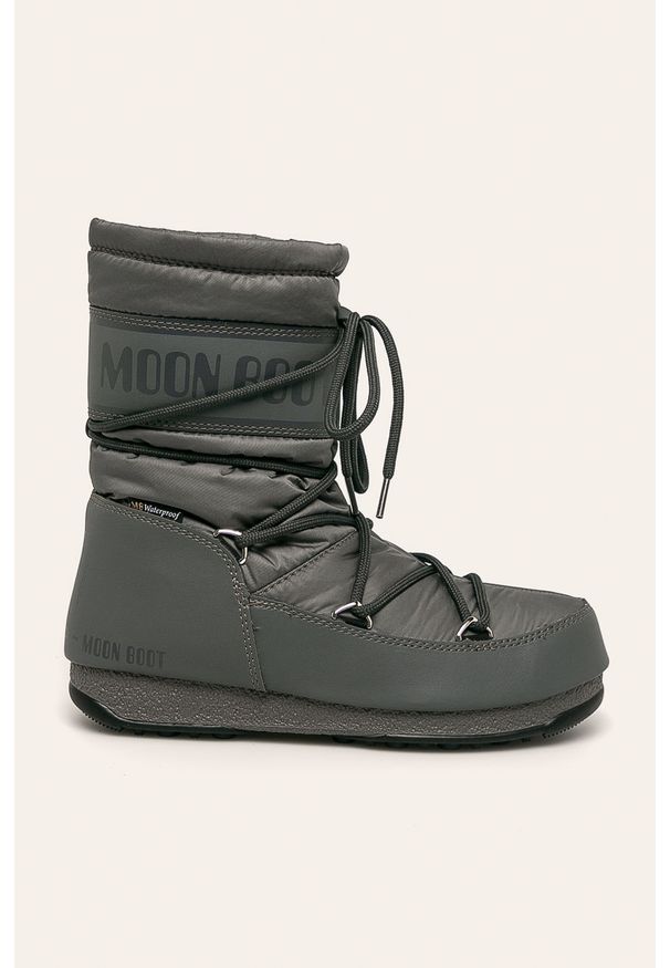 Moon Boot - Śniegowce Mid Nylon WP. Zapięcie: sznurówki. Kolor: szary. Materiał: nylon. Szerokość cholewki: normalna. Obcas: na obcasie. Wysokość obcasa: średni