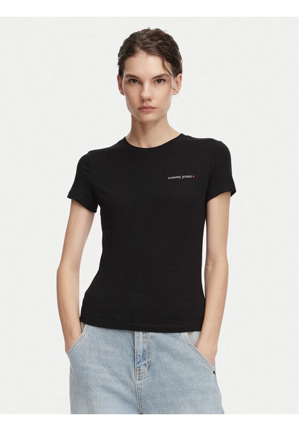 Tommy Jeans T-Shirt Ess Logo DW0DW23479 Czarny Slim Fit. Kolor: czarny. Materiał: bawełna