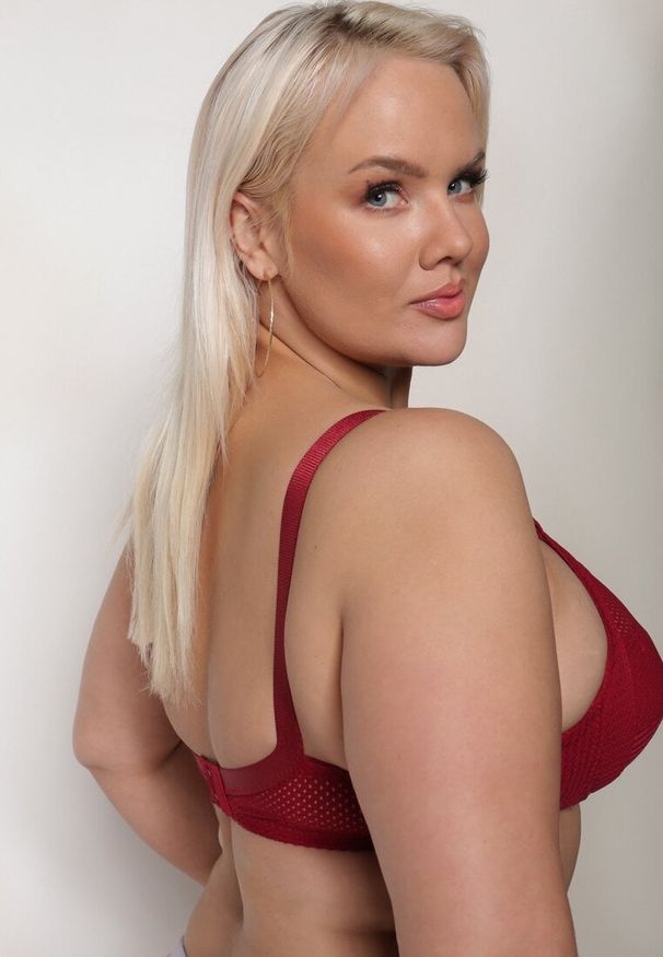 Born2be - Bordowy Biustonosz Full Cup ze Zdobieniem Zileviana. Kolor: czerwony. Wzór: aplikacja