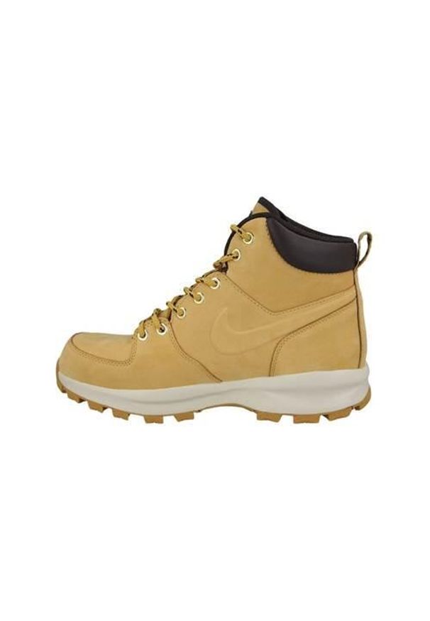 Buty do chodzenia męskie Nike Manoa Leather. Wysokość cholewki: za kostkę. Zapięcie: sznurówki. Kolor: wielokolorowy, beżowy, czarny. Materiał: tkanina, materiał, skóra, syntetyk. Szerokość cholewki: normalna. Sport: turystyka piesza