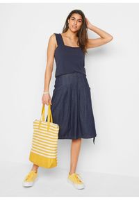 bonprix - Spódnica dżinsowa ze stretchem, ze szczypankami, wiązanym troczkiem i wygodnym paskiem w talii. Kolor: niebieski #2