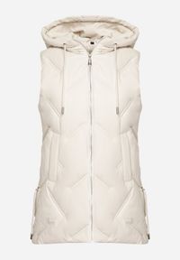 Born2be - Biała Przejściowa Kamizelka z Pikowanymi Przeszyciami i Kapturem Fesolira. Okazja: na co dzień. Kolekcja: plus size. Kolor: biały. Materiał: jeans. Styl: casual, sportowy #5