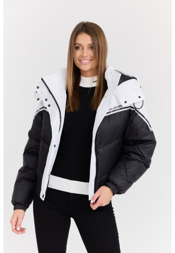 Karl Lagerfeld - KARL LAGERFELD Czarna damska kurtka Colorblock Padded Jacket, Rozmiar S. Kolor: czarny. Materiał: poliamid, syntetyk. Długość rękawa: długi rękaw. Długość: długie