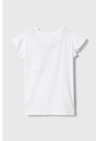 Guess t-shirt dziecięcy kolor biały. Kolor: biały. Materiał: bawełna, dzianina. Wzór: nadruk. Styl: klasyczny #3