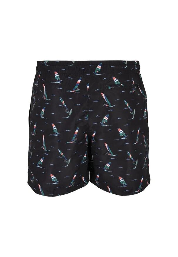 Urban Classics - Męskie Spodenki Kąpielowe Z Nadrukiem Surfingowym. Kolor: czarny. Wzór: nadruk