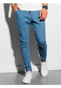 Ombre Clothing - Spodnie męskie joggery P885 - niebieskie - XXL. Kolor: niebieski. Materiał: bawełna, elastan. Styl: klasyczny #5