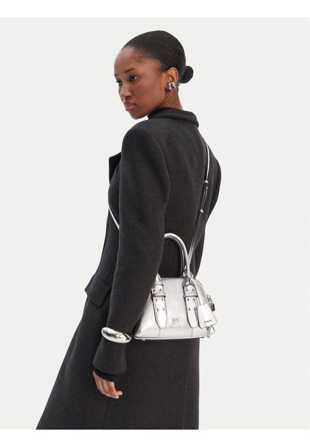 Pinko - PINKO Torebka Bowling Bag Zip Mini AI 25-26 PLTT 105333 A0QO Srebrny. Kolor: srebrny. Materiał: skórzane