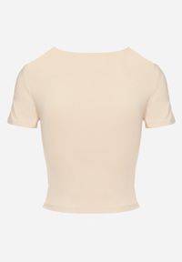Born2be - Jasnobeżowy T-shirt Krótki z Wiskozą Eframera. Kolor: beżowy. Materiał: wiskoza. Długość: krótkie. Sezon: lato. Styl: klasyczny