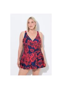 ULLA POPKEN - Damski Strój kąpielowy szorty kwiaty miękkie miseczki z recyklingu. Kolekcja: plus size. Kolor: niebieski. Materiał: poliester, elastan, poliamid, materiał. Wzór: kwiaty