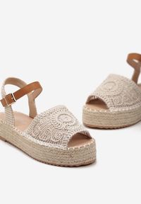 Renee - Beżowe Sandały Espadryle z Plecionym Noskiem Peep Toe i Jutową Platformą Drelpa. Nosek buta: otwarty. Zapięcie: sprzączka. Kolor: beżowy. Materiał: materiał. Sezon: lato. Obcas: na platformie. Wysokość obcasa: niski #2