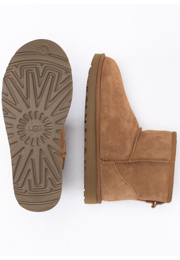 Ugg - Buty zimowe damskie UGG W Classic Mini II (1016222-CHE). Okazja: na co dzień, na spacer. Kolor: brązowy. Materiał: wełna, jeans, zamsz, materiał. Szerokość cholewki: normalna. Sezon: zima. Styl: casual, klasyczny, elegancki