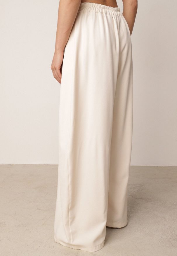 Born2be - Beżowe Spodnie Garniturowe z Szerokimi Nogawkami i Zakładkami w Talii Savara. Okazja: do pracy, na co dzień, na spotkanie biznesowe. Stan: podwyższony. Kolor: beżowy. Styl: elegancki, biznesowy, casual