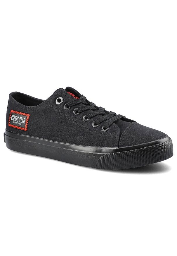 Big-Star - Czarne Trampki Big Star Modne Buty Damskie Półbuty. Okazja: na co dzień, na uczelnię. Zapięcie: sznurówki. Kolor: czarny. Materiał: guma, jeans, materiał. Styl: casual, sportowy, klasyczny