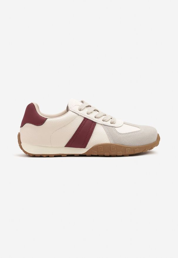 Renee - Beżowo-Bordowe Sneakersy Ozdobione Paskami Ilanlin. Okazja: na co dzień. Zapięcie: pasek. Kolor: beżowy. Materiał: jeans. Wzór: aplikacja. Sezon: lato, wiosna. Obcas: na płaskiej podeszwie