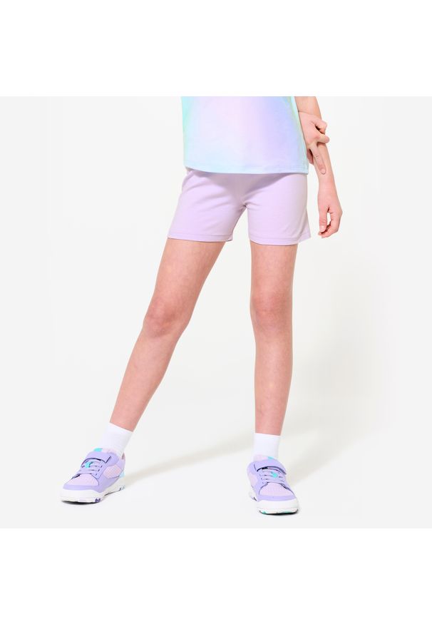 DOMYOS - Spodenki sportowe dla dzieci Domyos. Kolor: fioletowy. Materiał: bawełna, materiał, elastan. Styl: sportowy
