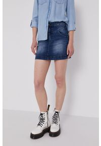 Lee Cooper Spódnica jeansowa kolor granatowy mini prosta. Okazja: na co dzień. Kolor: niebieski. Materiał: jeans. Wzór: gładki. Styl: casual
