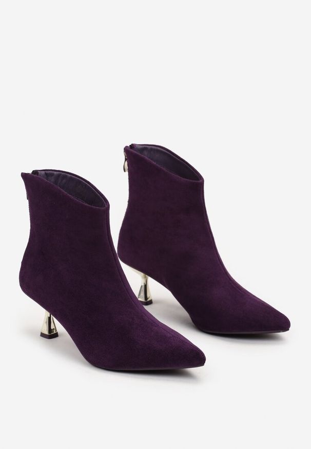 Renee - Fioletowe Botki na Klepsydrowym Metalicznym Obcasie Lectorra. Okazja: na co dzień, na spacer. Kolor: fioletowy. Materiał: jeans. Obcas: na obcasie. Styl: casual, klasyczny. Wysokość obcasa: średni