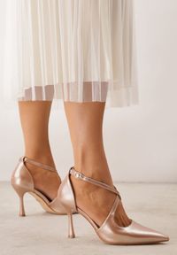 Renee - Szampańskie Szpilki VICES ze Skrzyżowanymi Paseczkami i Wkładką ze Skóry Naturalnej Dalimara. Kolor: złoty. Materiał: skóra. Obcas: na szpilce. Styl: elegancki #9