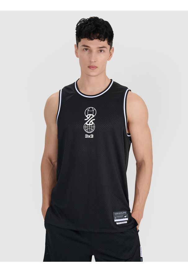 4f - 4F Tank top do koszykówki oversize szybkoschnący męski - czarny XXL. Kolor: czarny. Materiał: włókno, materiał, dzianina, syntetyk. Długość rękawa: na ramiączkach. Wzór: ażurowy, gładki. Sport: koszykówka