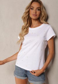 Renee - Biały Bawełniany T-shirt z Krótkim Rękawem i Kwiatowym Wzorem Vikera. Okazja: na co dzień. Kolor: biały. Materiał: bawełna. Długość rękawa: krótki rękaw. Długość: krótkie. Wzór: kwiaty. Styl: casual, wizytowy #3