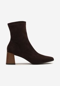 Born2be - Brązowe Botki Vices na Stożkowym Obcasie z Kwadratowym Noskiem Aziste. Okazja: na spotkanie biznesowe, do pracy, na co dzień. Kolor: brązowy. Materiał: jeans. Obcas: na obcasie. Styl: biznesowy, casual. Wysokość obcasa: średni #4