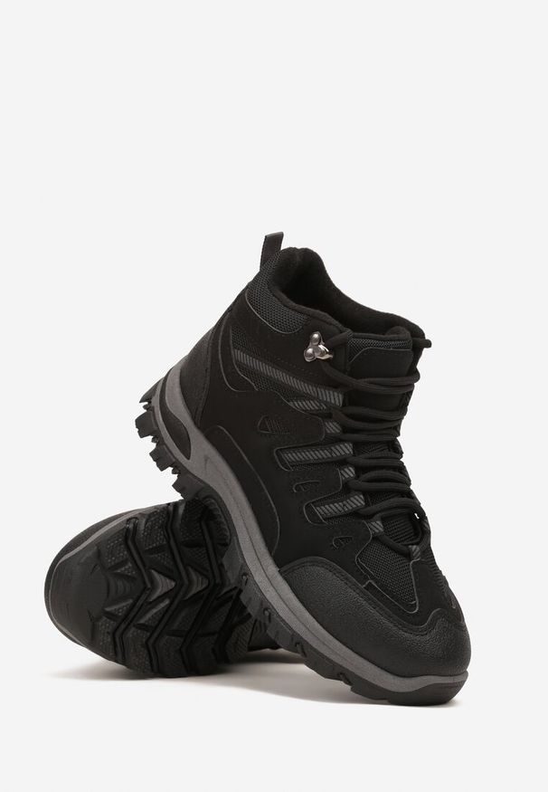 Born2be - Czarne Sznurowane Buty Trekkingowe Traperki Vices na Grubej Podeszwie Afertie. Wysokość cholewki: za kostkę. Kolor: czarny. Materiał: jeans. Szerokość cholewki: normalna. Styl: sportowy, klasyczny