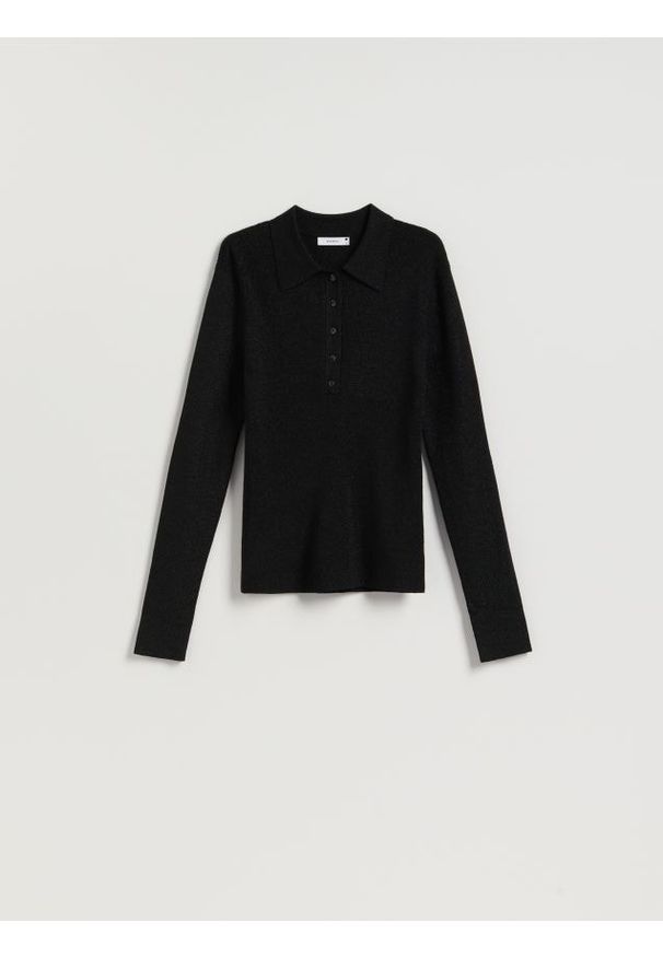 Reserved - Bluzka z kołnierzykiem - czarny. Kolor: czarny. Materiał: dzianina, wiskoza