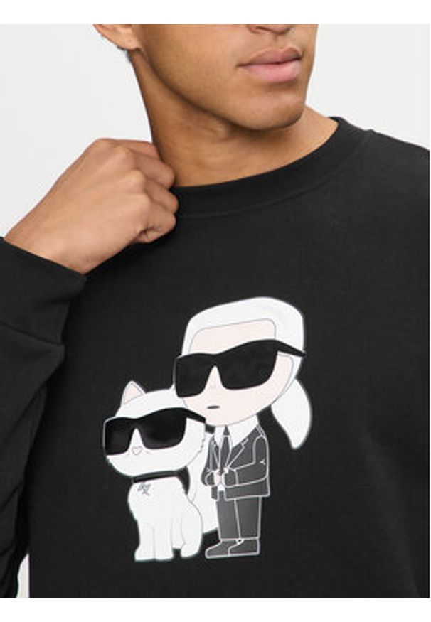 Karl Lagerfeld - KARL LAGERFELD Bluza 705063 544942 Czarny Regular Fit. Typ kołnierza: dekolt w karo. Kolor: czarny. Materiał: bawełna