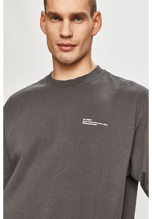 Dr. Denim - T-shirt. Kolor: szary. Materiał: denim. Wzór: nadruk