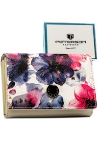 Elegancki portfel damski w kwiaty wykonany ze skóry naturalnej i ekologicznej PTN PX30-PF1 Peterson. Wzór: kwiaty
