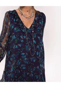 Nissa - NISSA - Jedwabna sukienka w niebieskie wzory. Kolor: czarny. Materiał: jedwab. Długość rękawa: długi rękaw. Wzór: kwiaty. Sezon: lato, wiosna. Długość: mini #3