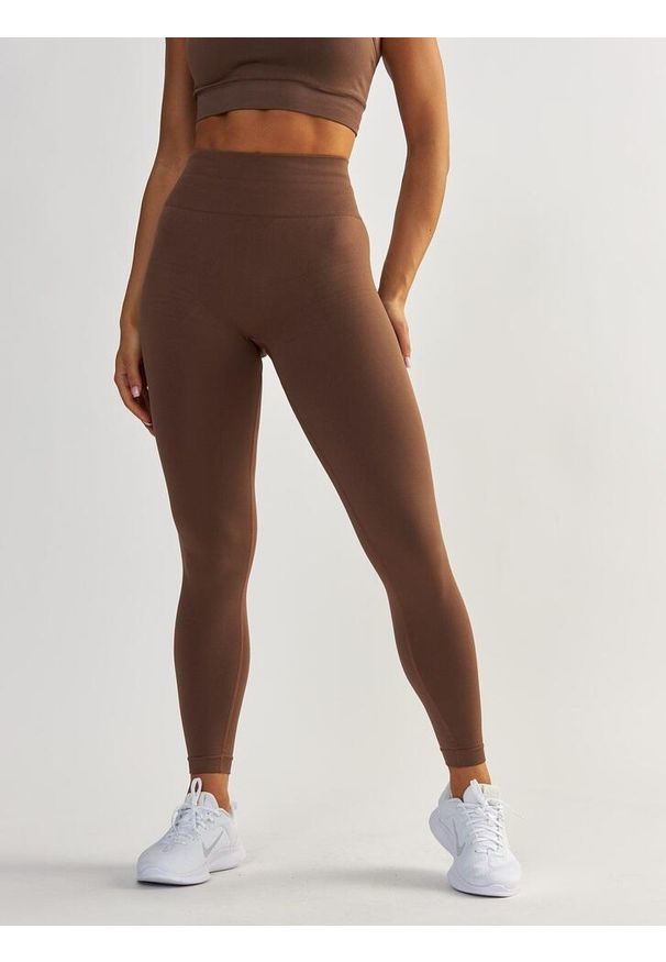 BESHAPED - Legginsy fitness damskie Beshaped Gym Queen modelujące. Kolor: brązowy. Materiał: nylon. Sport: fitness