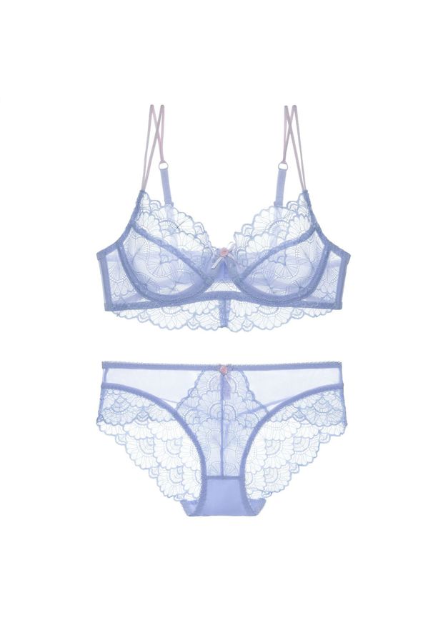 Intica - Komplet bielizny z koronką i regulowanymi ramiączkami na romantyczne wieczory Gilemette. Kolor: niebieski. Materiał: koronka. Wzór: koronka