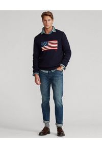 Ralph Lauren - RALPH LAUREN - Granatowy sweter z flagą. Typ kołnierza: polo. Kolor: niebieski. Materiał: jeans, bawełna, prążkowany. Długość rękawa: długi rękaw. Długość: długie. Wzór: aplikacja. Styl: klasyczny #2