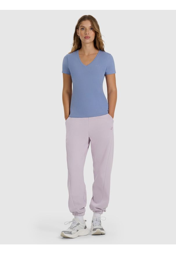 4f - 4F T-shirt slim gładki damski - granatowy XS. Okazja: na co dzień. Kolor: niebieski. Materiał: bawełna. Wzór: gładki. Styl: casual